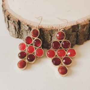 Monet Art Deco Red Rhinestone Dangle Earrings